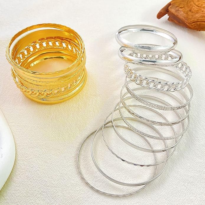 16Pcs Gold Bangle Bracelets for Women - Multi Layer Stackable Textured Bracelets Boho Jewelrys Set.