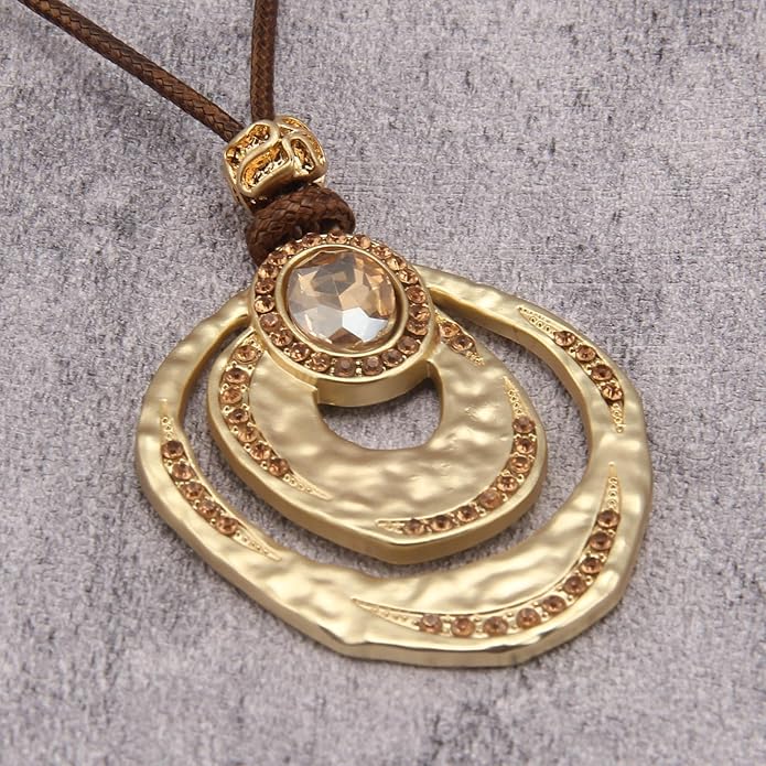 Women's Leather Long Necklace Bohemian Style Circle Retro Pendant Necklace Women's Jewelry