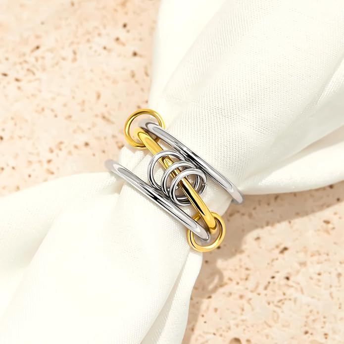 Gelbesty Stackable Gold Silver Band Rings for Women, Statement Chunky Cubic Zirconia Rings, Fashion Unique Designer Mixed Metal Jewelry Size 5/6/7/8/9/10/11