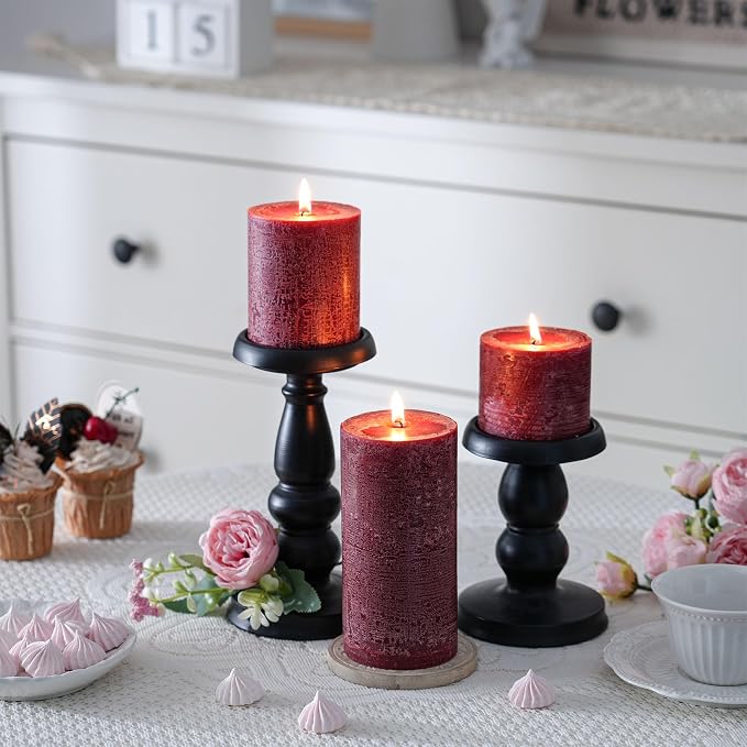 3x4 Inch Burgundy Pillar Candles Set of 3 - Image 5
