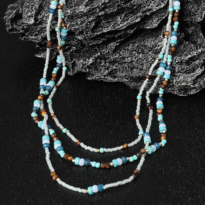 Boho Layered Necklaces For Women Western Turquoise Natural Stone Jewelry For Women Statement Beaded Necklace For Women Dainty Chain Necklace Stack For Women Unique And Unusual Gifts