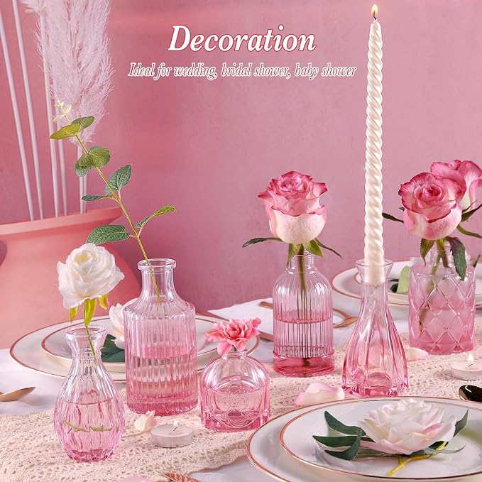 UPBUD Pink Glass Bud Vases Set of 12, Mini Flower Vase - Image 3