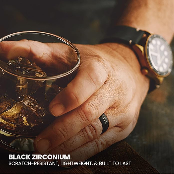 Manly Bands: Mens Black Plated Tungsten and Black Zirconium Wedding Bands and Rings - Comfort Fit and Stylish Black Rings for Men, Free Silicone Ring Included