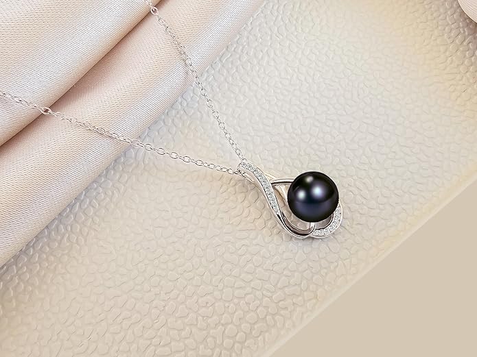 AAA+ 9mm Natural Black pearl necklace for women - Real pearl necklaces for women (18k gold platted 925 sterling Silver)- Wedding anniversary's gift for wife - Luxury birthday gifts for woman - Birthday gift for wife