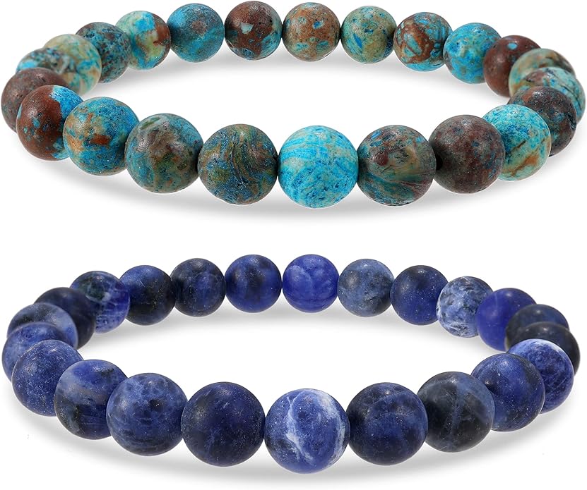 Bivei Natural Gemstone Semi Precious Healing Crystals Handmade Stretchy Round Beads Bracelet,Stocking Stuffers for Women Enhance Positive Energy