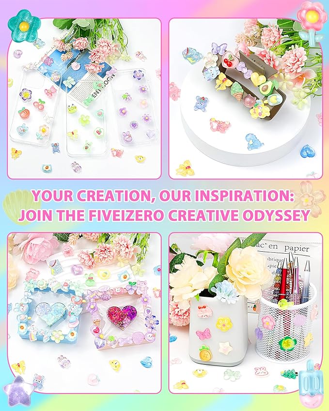 100PCS FIVEIZERO Cute Slime Charms Bulk Set – Kawaii Flatback Resin Charms for Crafts, Mini Decoden Acrylic Embellishments for Phone Junk Cases, Scrapbooking & DIY Decoration (Multicolor)