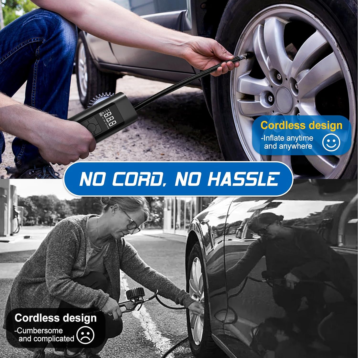 Tire Inflator Portable Air Compressor - Air Pump for Car Tires with Tire Pressure Gauge (120 PSI) - Portable Tire Inflator for Car, Tire Pump for Motorcycle, Bicycle and More