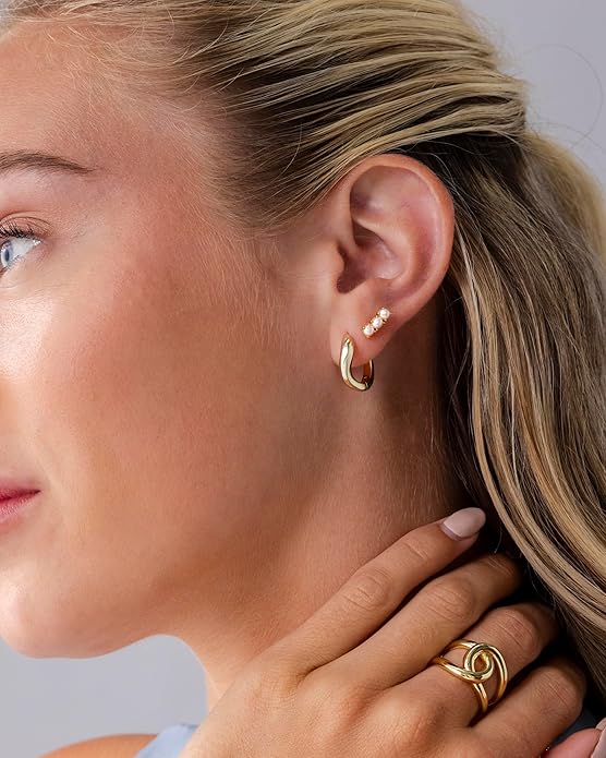 PAVOI 14K Gold Plated 925 Sterling Silver Posts Mini Stud Flat Back Earrings for Women | Helix Cartilage Piercing Jewelry | Dainty Pearl Star Cluster Cubic Zirconia Lotus Climber Screw Backs