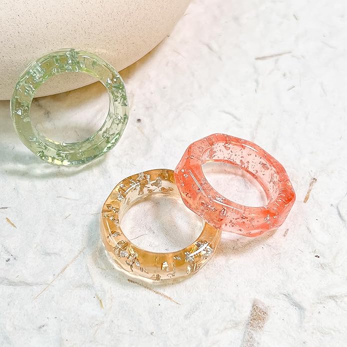 Viva Joya Resin Acrylic Plastic Knuckle Rings for Women, Chunky Trendy Colorful Stackable Jewelry, Statement Dome Thick Rings, Bulk Set