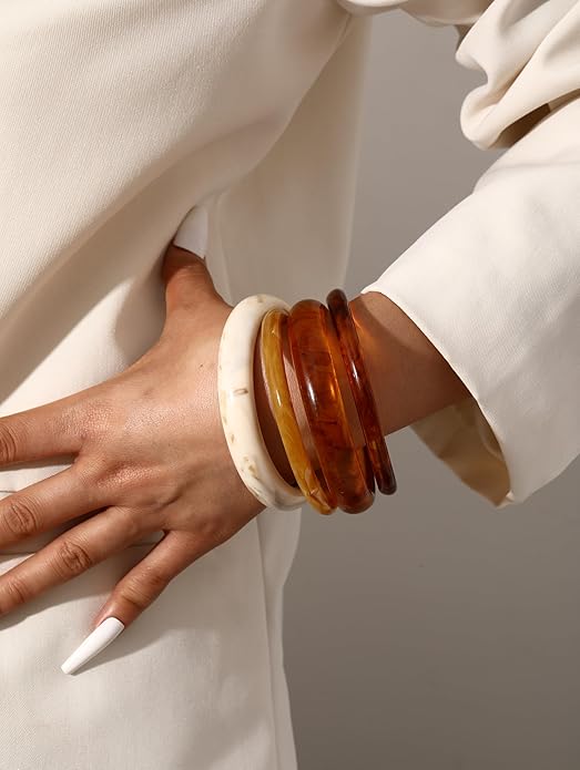 ÌF ME Acrylic Bangles Bracelets for Women, Irregular Acrylic Resin Chunky Bracelets Geometric Fashions Thick Statement bangle Set