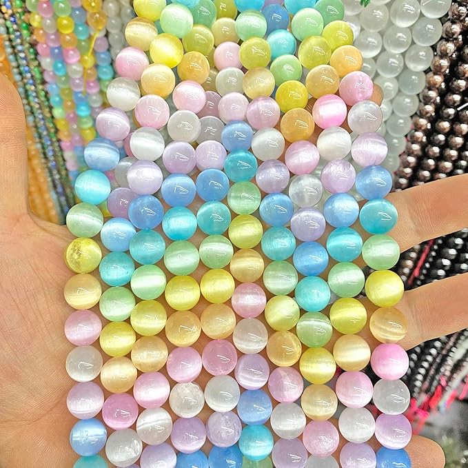6MM 60PCS Colorful Selenite Gypsum Stone Crystal Beads for Jewelry Making DIY Bracelet