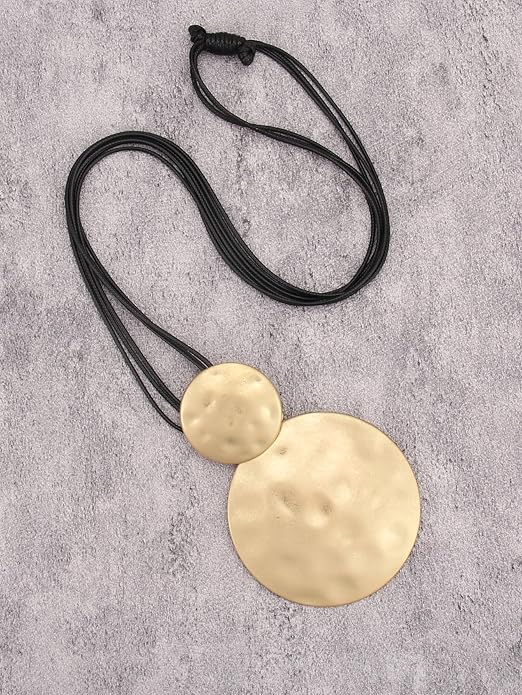 GelConnie Leather Necklace for Women Large Pendant Long Brown Necklace Circle Leather Choker Vintage Sweater Necklace Gold Chunky Boho Necklaces for Women