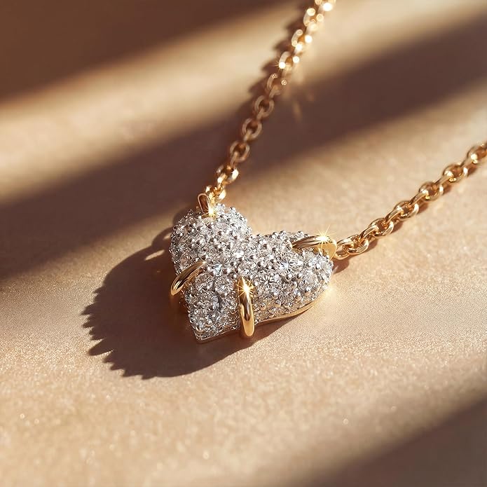 MEVECCO Dainty Gold Necklace For Women 18k Gold Plated Full CZ Pendant Necklace Handmade Necklace Jewelry Everyday Wear