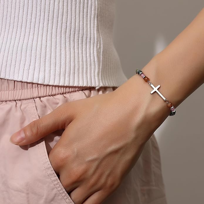 TONY & SANDY Christian Cross Bracelet for Women, Valentine's Day Gifts for Her, Confirmation Baptism Easter Gifts, Unique Gift for Friends Daughter Mom Sister in Christ Birthday Christmas