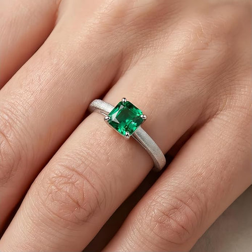 14K Gold Emerald Square Cut Solitaire Ring for Women | Elegant Engagement, Wedding, Anniversary, Birthday Fine Jewelry | Classic 14 Karat Gold Setting