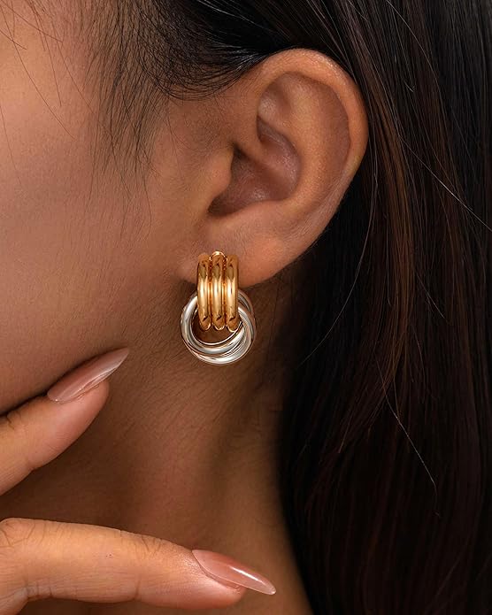 14K Gold Plated Knot Earrings for Women Gold Silver Earrings Heart Link Drop Dangle Earring Chunky Golden Knotted Statement Jewelry