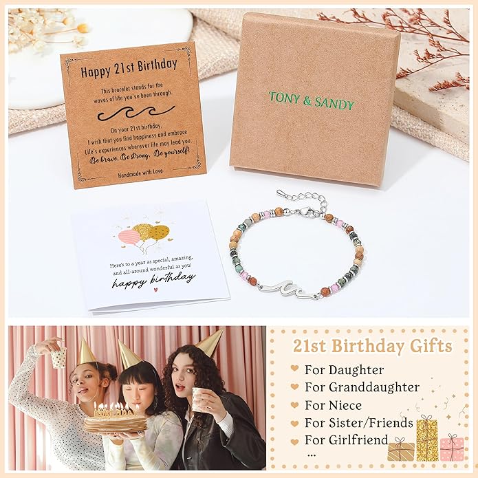 TONY & SANDY Friend Gifts for Women, Unique Valentine's Day Gifts for Her, Sister Gifts from Sister, Wave Bracelet, Christmas Birthday Gifts for Women, Bestie Friendship Bracelets