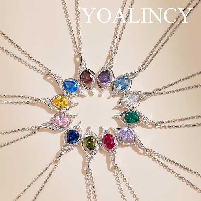 Birthstone Necklaces for Women Infinity Pendant S925 Sterling Silver Teardrop Pendant Necklace Anniversary Birthday Gifts for Women Wife Christmas Gifts for Her Mom Lady