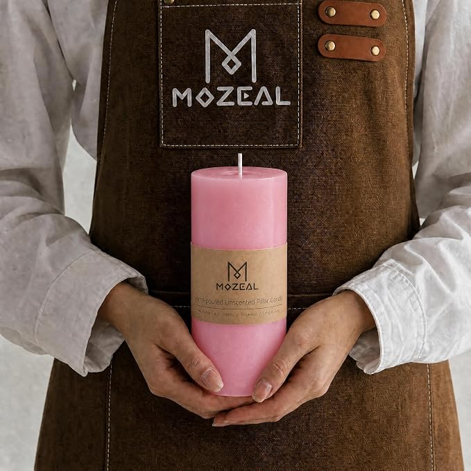 MOZEAL 3" x 8" Hand-Poured Unscented Large Candle, Smokeless Rustic Pillar - Image 2