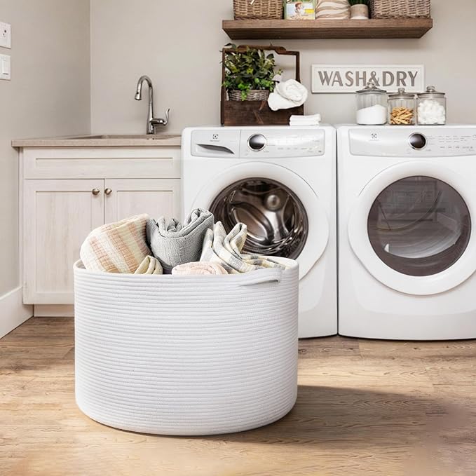 White Cotton Rope Storage Basket, XL Soft Toy Bin - Image 7