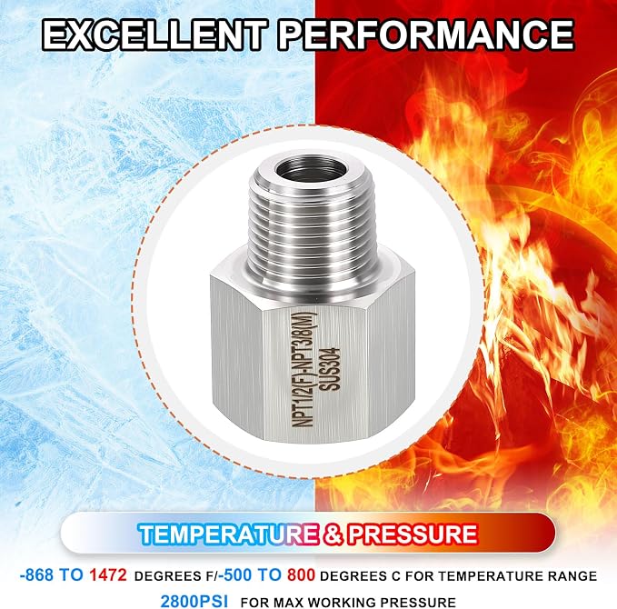 1 Pack 304 Stainless Steel FeMale to Male Adapter, 1/2" FeMale NPT x 3/8" Male - Image 7