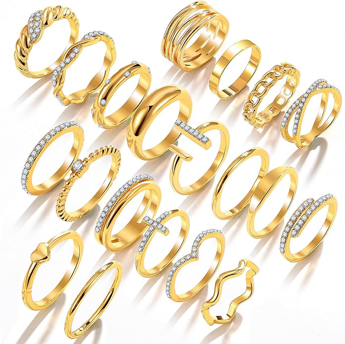 KISS WIFE Goldenen Silvery Black Kunckle Rings Set for Women, Dainty Simple Trendy Cute Stackable Finger Rings Pack, Perfect for Stacking Layering on Thumb and Knuckle, Mixed Size, Jewelry Gift