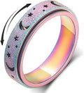 AmorArtSky Anxiety Ring for Women Men, Titanium Stainless Steel Spinner Ring, 5 Colors, 6MM, Size 6-10, 3 Styles Anxiety Ring-Moon Star, Sandblasted Finished, Hollow Outer