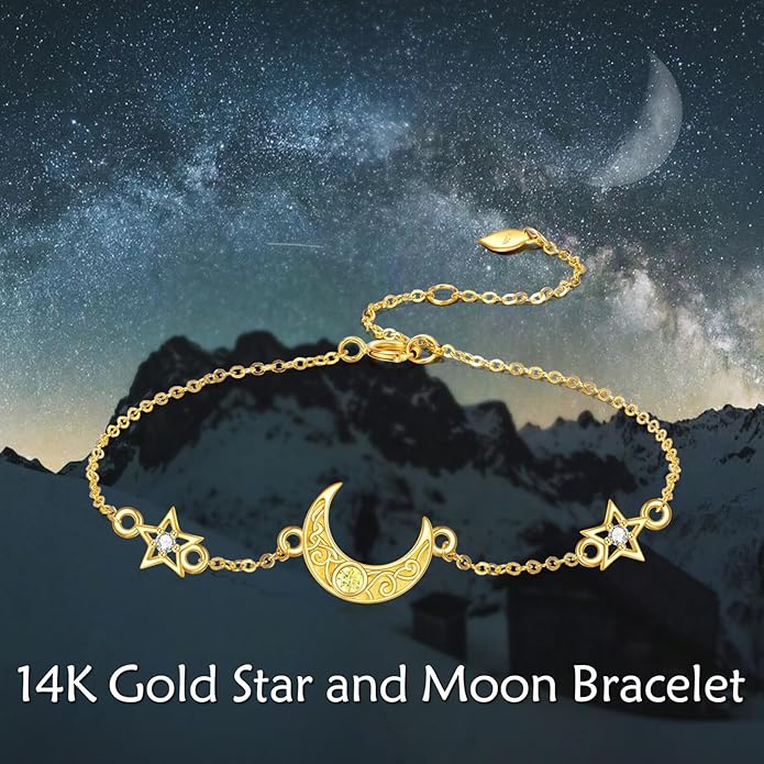KECHO 14k Yellow Gold Butterfly/Dragonfly/Frog/Sunflower/Daisy/Tree of life/Moon/Clover Bracelet Anklet for Women