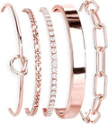 Gold Bracelets Set for Women Non Tarnish, 14K Gold Plated Sterling Silver Chunky Cuff Bracelet Stackable Gold Bangles Bracelet for Women Trendy Fashion Accessories Tie Knot Cuban Rope Paperclip Beaded Bracelet Stack Jewelry Valentines Day Gifts