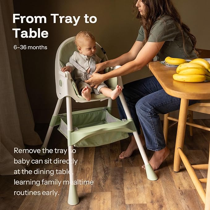 HARPPA 6-in-1 Convertible Baby High Chair for Toddlers, Foldable Highchair with Removable Tray for Eating & Playing, Adjustable 5-Point Safety Harness, Toddler High Chair with PU Cushion, Green