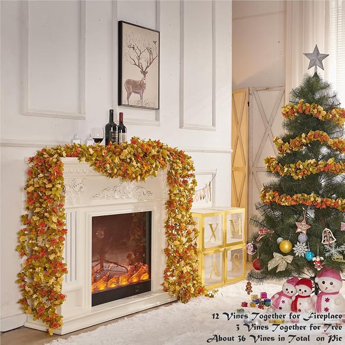 8Pcs x 8.2FT Artificial Flower Garland Rose Vine, Fall Champagne Flower | - Image 5