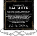 Daughter Infinity Heart Bracelet, Daughter Jewelry Gift From Mom or Dad with Message Card and Box Meaning