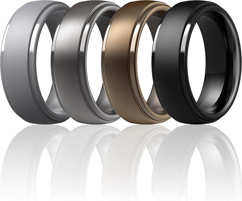 ThunderFit Silicone Rings for Men - 7 Rings / 4 Rings / 1 Ring Step Edge Rubber Wedding Bands 10mm Wide - 2.5mm Thick