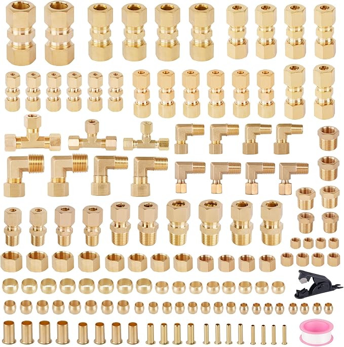 135PCS Brass Compression Fittings Kit-1/8" 3/16" 1/4" 3/8" 1/2" | by Unknown