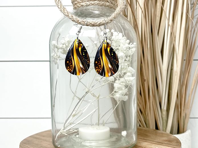 Teardrop Wood Earrings Light Weight Printed Image Dangle Jewelry, Fun and Funky