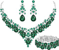 Elegant Bridal Wedding Jewelry Set for Women/Brides/Bridesmaids Teardrop Crystal Leaf Cluster Jewelry Set for Wedding Prom Party Bridal Bridesmaids Rhinestone Crystal Necklace Earrings Bracelet Set