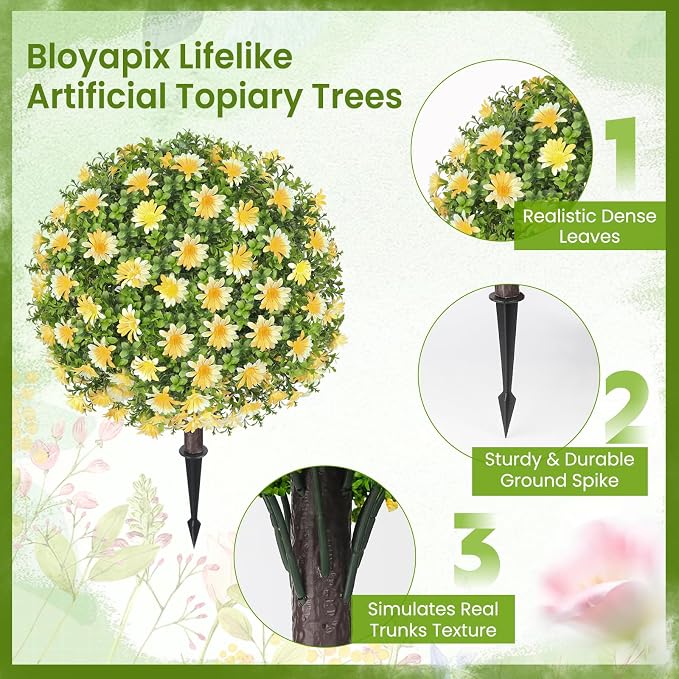 Artificial Yellow Boxwood Topiary Ball Tree - Image 6