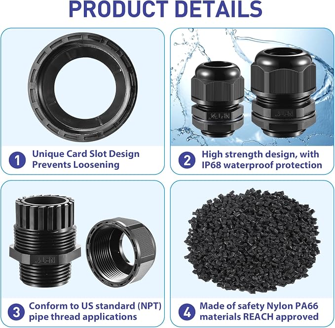 RTHIEAI 50 PCS 1/2" NPT Nylon Cable Gland Joints - Image 4