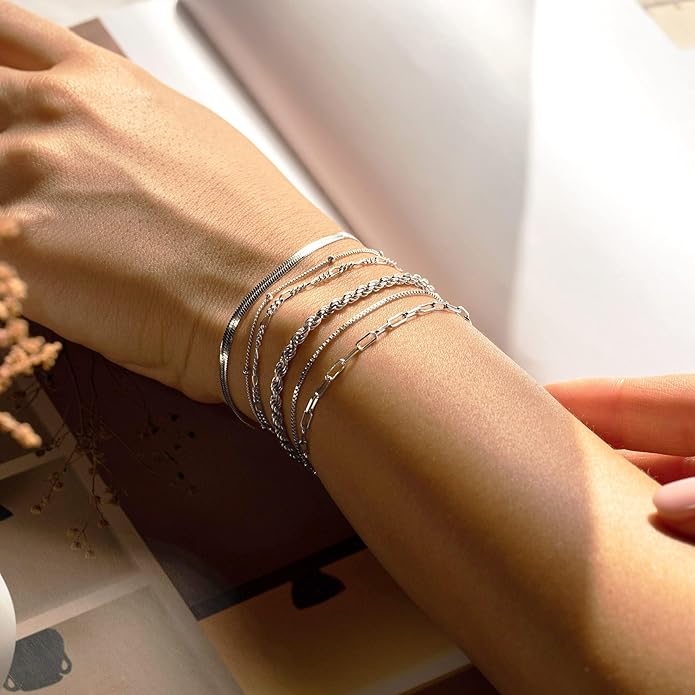 DEARMAY Gold Bracelets for Women Waterproof, 14K Gold Plated Jewelry Sets Trendy Thin Dainty Stackable Cuban Link Paperclip Chain Bracelet Pack Fashion Accessories Gifts for Womens