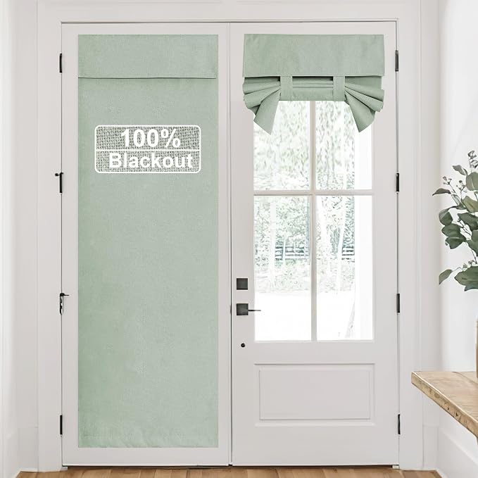 RYB HOME Linen Door Curtain 100% Blackout French Door Blinds by RYBHOME