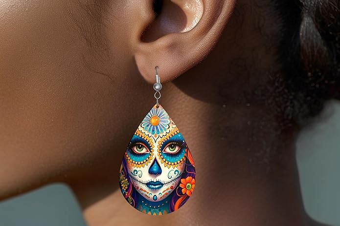 Teardrop Wood Earrings Light Weight Printed Image Dangle Jewelry, Fun and Funky Earrings