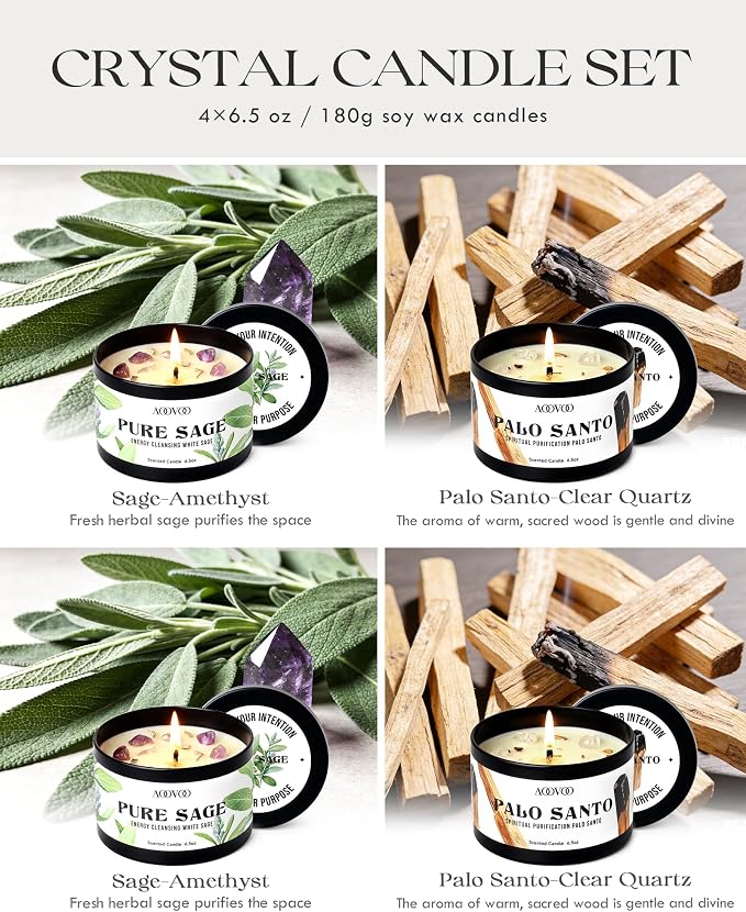 AOOVOO 2 Sage Candle & 2 Palo Santo Candle Set - Image 4