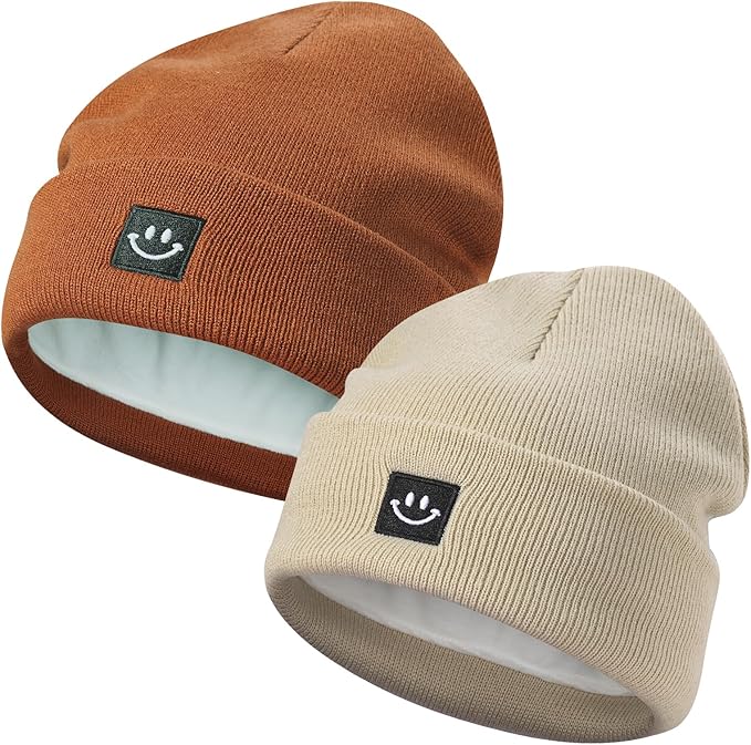 MaxNova 2 Pack Baby Beanie Fleece Lined Knit Toddler Hat for Girls Boys 0-8 Years