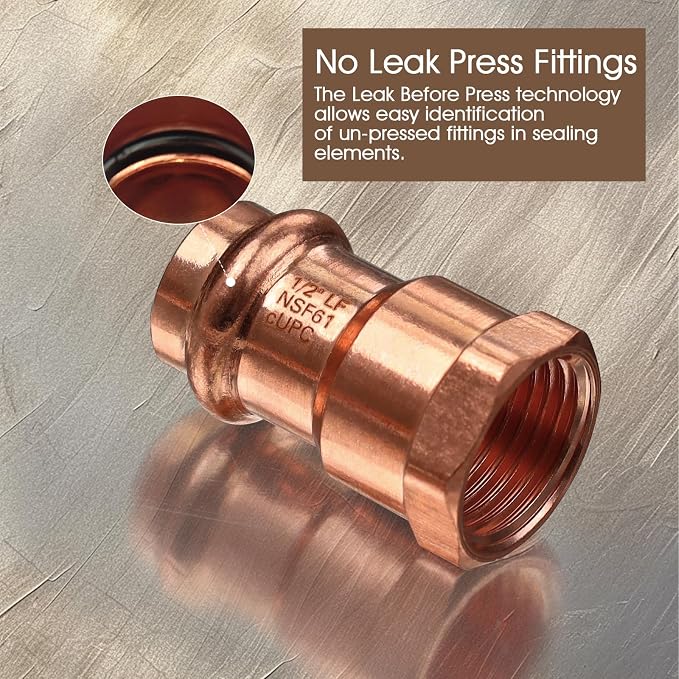 Copper Press Fittings 12pk, 1/2" Press x 1/2"NPT Copper Press Female Adapter | - Image 4