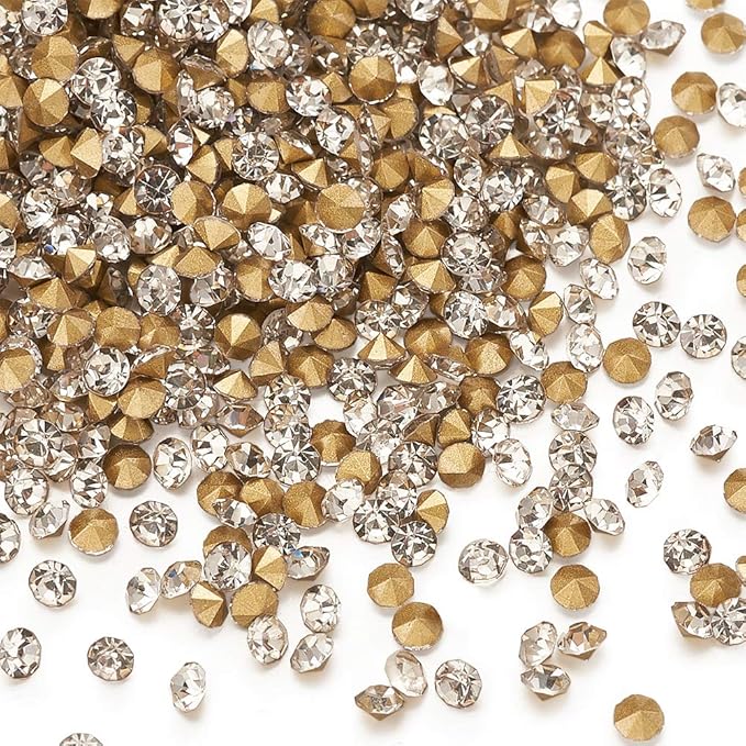 Fashewelry 1440Pcs Pointed Back Clear Glass Rhinestone Cabochons 4mm Mini Faceted Crystal Diamante Gem Cab Covers with Gold Plated No Hole for DIY Jewelry Making