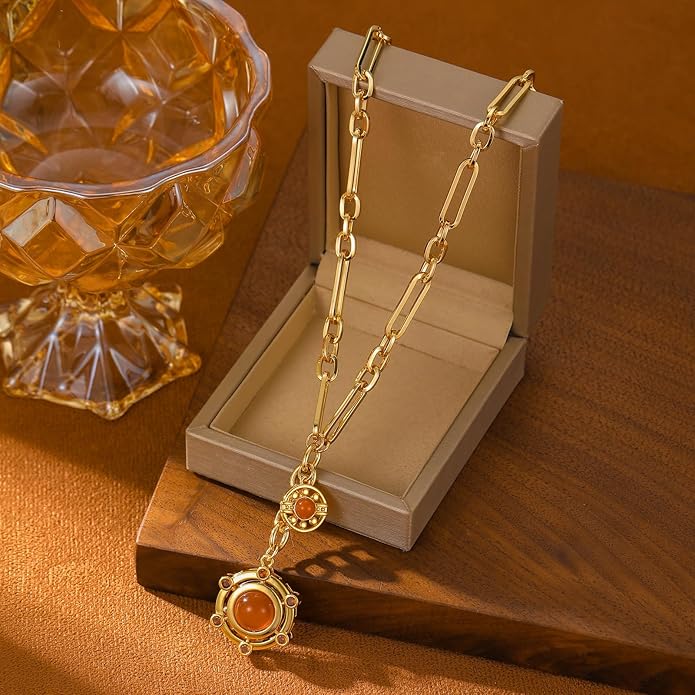 14K Gold-tone Sun Pendent Necklace for Women Chunky Gold Plated Necklace Unisex