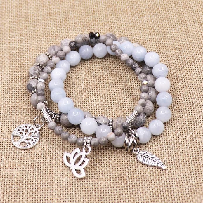 UEUC Tree of Life Yoga Healing Stone Bracelets,Multilayer Lotus Chakra Stone Reiki Bracelet Sets,Anxiety Crystal Natural Stone,for Women Stress Relief