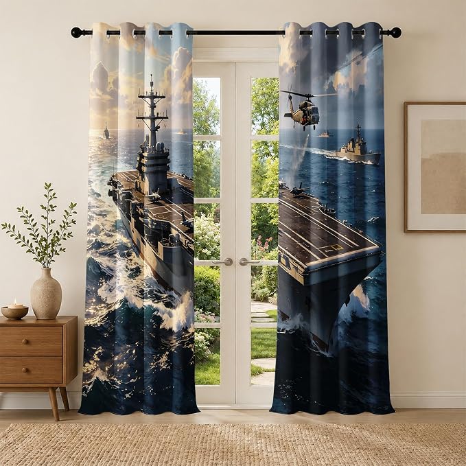 Aircraft Carrier Blackout Curtains 52 x 72 Inch Length Set of 2 | Warship - Image 3