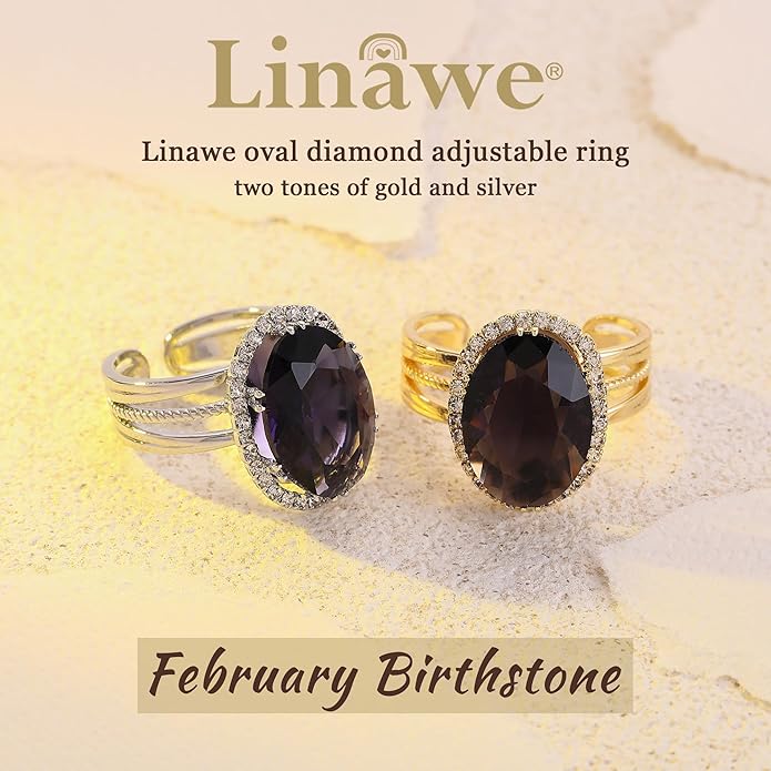 Linawe Birthstone Chunky Adjustable Rings for Women, Gold/Silver/Rose Gold Statement Rings, Imitation Diamond Fake Gemstone Crystal Cocktail Ring, Cubic Zirconia Costume Jewelry