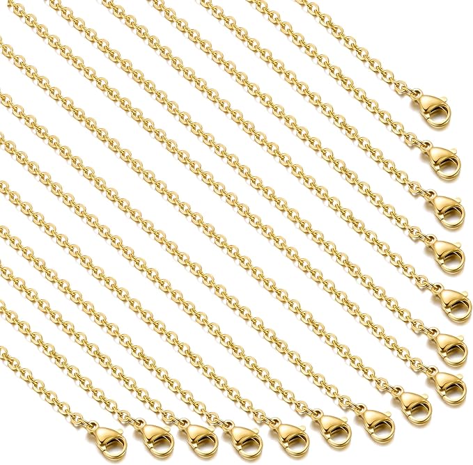 20 Pack Necklace Chains Gold Plated Stainless Steel Cable Chain Necklace Bulk for Jewelry Making, 18 Inches